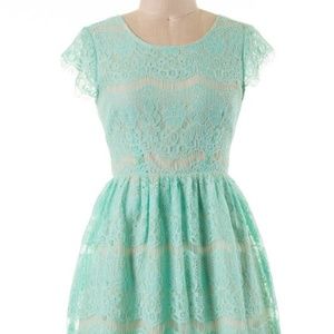 Small Junior Teen Mint Eyelash Lace Dress Short